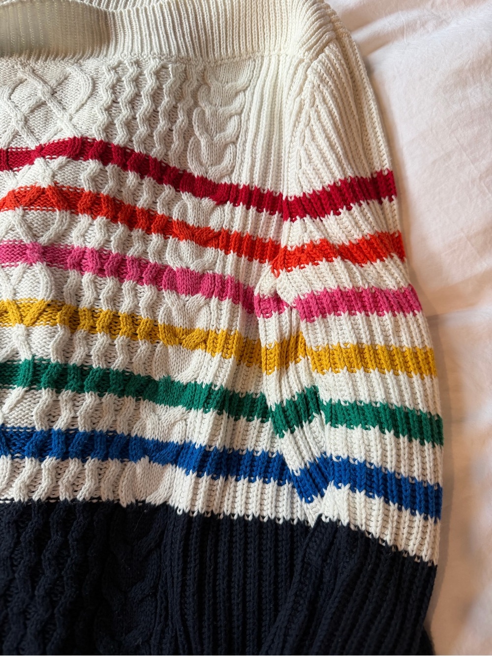Tommy Hilfiger Cable Knit Sweater with Rainbow Stripes